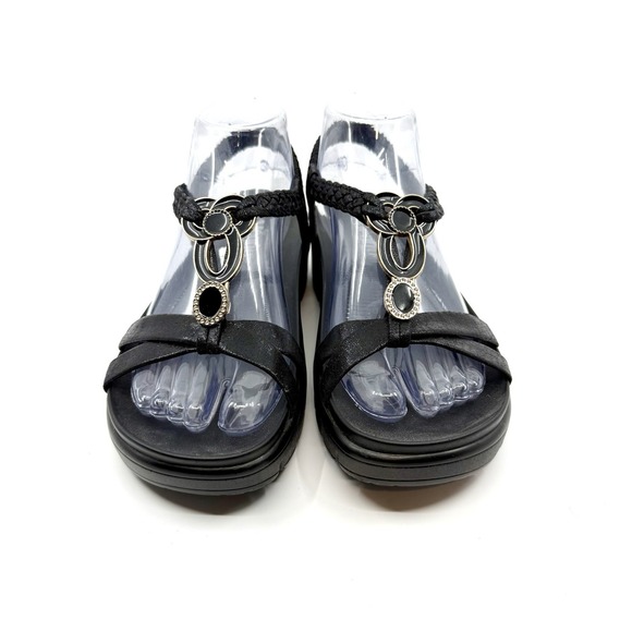 Alegria ROZ-101 Black Jeweled Sandals Size 36 EU / US 6 Slip-On Comfort Wedge - Picture 1 of 14